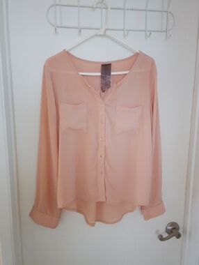 Moon Collection Peach Button-Down Blouse with Chest Pockets